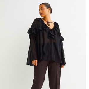 H&M Black Ruffle Chiffon Top